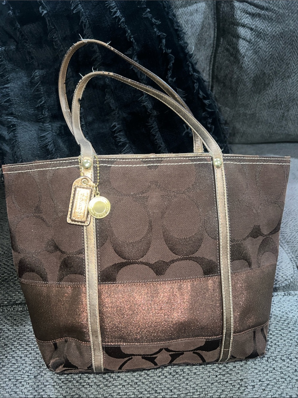 Coach Brown Signature Jacquard purse  with wristlet